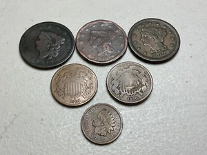 Vintage Coin Lot - (6) Coin 1817 to 1900; 1,2,&3 cent coins - Picture 1 of 14
