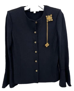 ST. JOHN Collection Sweater Size 6 Black w/ Attached St. John Brooch Santana USA - Picture 1 of 17