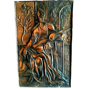 Vintage Greek Religious Icon Plaque Huge Copper Bronze Relief Unique Decor Nice - Picture 1 of 12