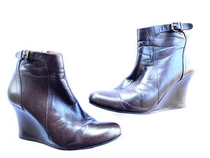 Zapatos LANVIN de cuero marrón con cuña y correa con hebilla para mujer talla 7 - Imagen 1 de 11