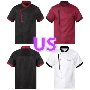 Unisex Chef Coat Men Short Sleeve Jackets Restaurant Kitchen Cooking Uniform Top - Picture 1 of 44