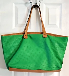 Sofia C Designer Italian Large Green Leather Tote Carryall Purse Bag Italy - Picture 1 of 11