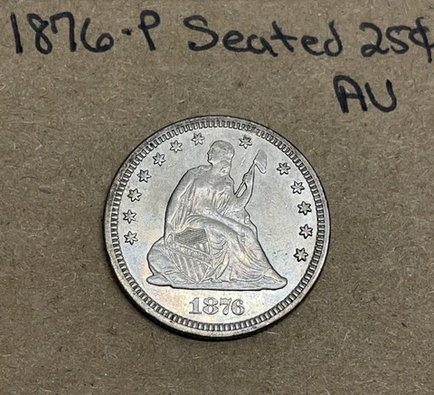 1876 25c Seated Liberty Quarter AU About Uncirculated Very Nice Coin Cover