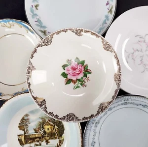 6 Vintage Mismatched China Dessert Bowls Various Patterns Granny Shabby Cottage - Picture 1 of 11