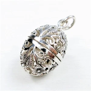 925 Sterling Silver Cutout Flower Egg Filigree Locket Pendant Charm Aromatherapy - Picture 1 of 12