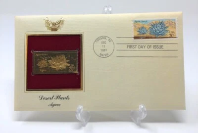 1981 22kt Gold Replica Stamp 1st Day Issue DESERT PLANTS Agave Tucson Arizona - Image 1 of 3