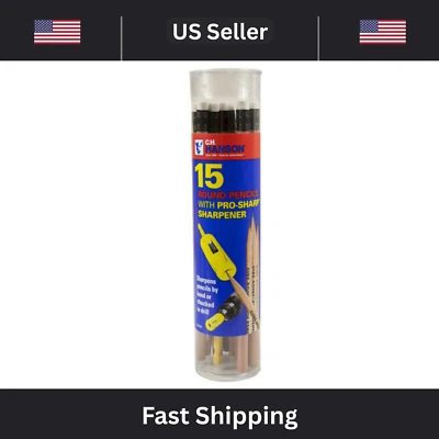 CH Hanson 15 Pack Finish Carpentry Round Pencil & Chuck-able Pro-Sharp Sharpener - Image 1 of 2