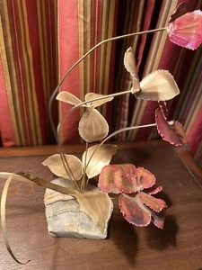 Vintage MCM Mid Century Brutalist Messing Metall Blume Quarz Skulptur Floral Decor - Bild 1 von 12