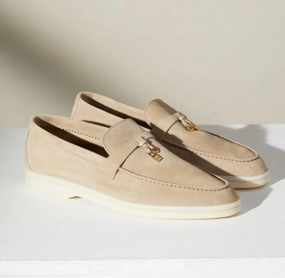 Auténticos zapatos mocasines de gamuza beige para caminar de verano LORO PIANA para mujer talla 39 Foto 1 de 4