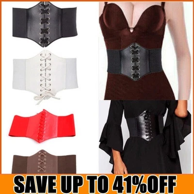 Elegant Ladies Waist Cincher Wide Band Elastic Tied Waspie Corset LeatherBelt X1 - Image 1 of 4