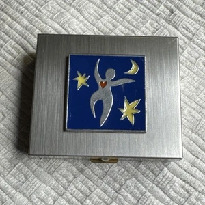 Gail Ahlers Silberfarbene Emaillierte Metall Schmuckschatulle Hergestellt in den USA - Bild 1 von 12