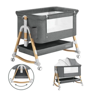 3 in 1 Baby Bassinet Bedside Sleeper, Height Adjustable, Easy Folding, Gray - Picture 1 of 12