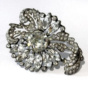 Vintage Eisenberg Topf Metall Blumenclip mit Strass signiert - Bild 1 von 6