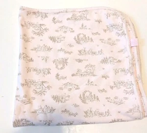 Infant Hooded Blanket Light Pink Tan Rabbits Picnic Garden Cotton 9 Mos. - Picture 1 of 9