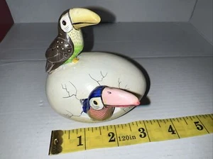 Mexico Ceramic Hatching Egg Sculpture Double Toucan - Picture 1 of 5