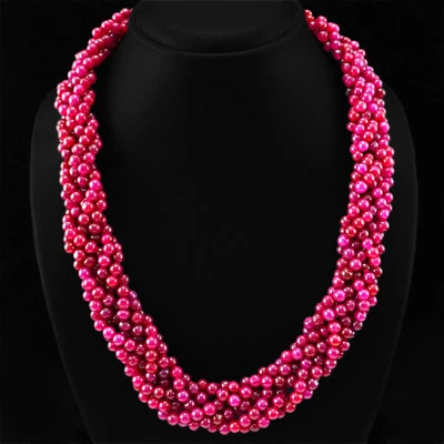 AMAZING TOP QUALITY RARE 806.90 CTS NATURAL RED RUBY ROUND BEADS NECKLACE STRAND - Image 1 of 3
