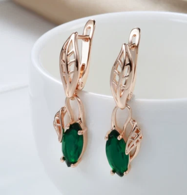 Neu Elegante 585er RG Rosegold Ohrringe Ohrhänger mit Smaragd grünen Zirkon - Bild 1 von 2