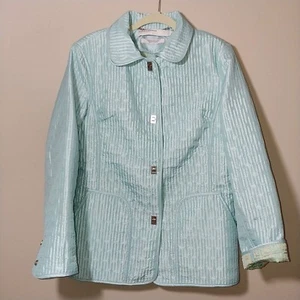 Women's Perry Ellis Portfolio Quilted Jacket Lined Women's Size Med Blue Green - Picture 1 of 9