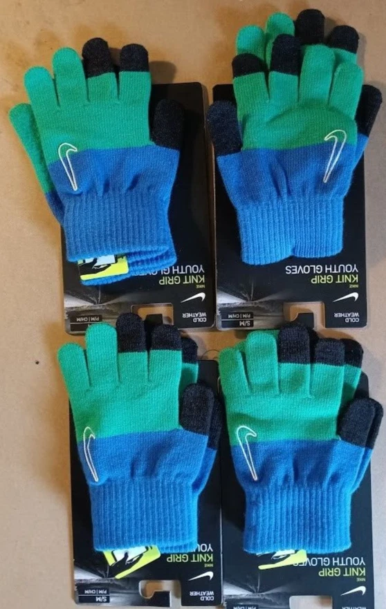 4 x четыре! Новый Nike молодежи вязаные перчатки унисекс S/M черный молодежи унисекс мальчика девочек синий - Изображение 1 из 1