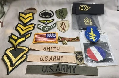 23 PATCHES Mixed Patch Lot Vintage Sew-On Military Patches And 2 Pins - Image 1 of 4