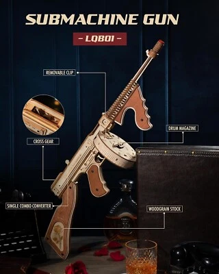 ROKR hompson Submachine Gun Toy Gift for Boys Teens Wooden Puzzle Firing Model - Image 1 of 4
