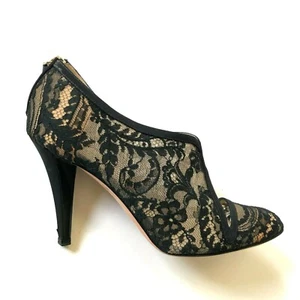 Oscar de la Renta Lace Heels Pumps Womens 37.5 7 Black Floral Cut Out Bootie - Picture 1 of 12