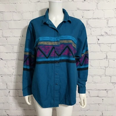 Panhandle Slim Brooks & Dunn Women’s Western Shirt M Blue Geo Collar Long Sleeve - Image 1 of 4