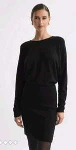BNWT REISS BLACK CASHMERE WOOL BLEND BODYCON DRESS SIZE L UK 12 - Picture 1 of 5