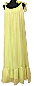 Adrienne Delilah Womens Maxi Long Sun Dress Large Lime Ruffle Boho Peasant NEW - Picture 1 of 9