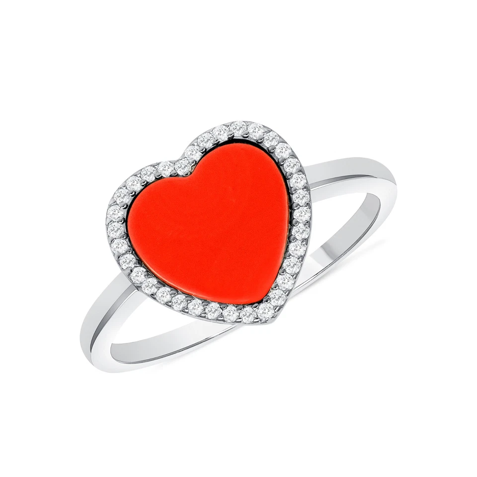 Anillo de plata esterlina 925 corazón rojo circonita pavé banda sin níquel Foto 1 de 1