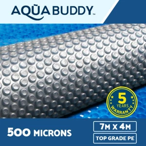 Aquabuddy Pool Cover 500 Micron Bubble Swimming Solar Blanket Blue Silver 7x4m - Picture 1 of 11