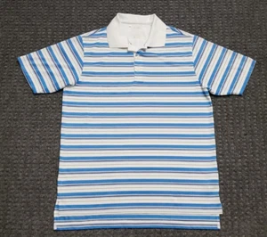 Adidas Men's MED White and Blue Striped Performance Polo - Picture 1 of 18
