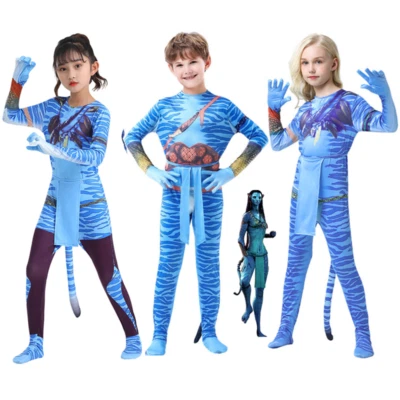 Kids Girls Boys Avatar Cosplay Halloween Costume Bodysuits Party Fancy Dress Up - Image 1 of 4