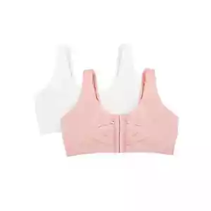 Reggiseno sportivo donna Fruit Of The Loom comodo chiusura frontale 2pz rosa/bianco taglia 46 - Foto 1 di 7