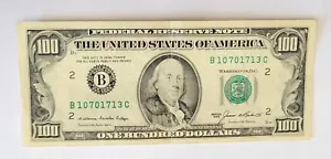 1985 $100 One Hundred Dollar Bill, Federal Reserve Note Serial # B10701713C - Picture 1 of 2