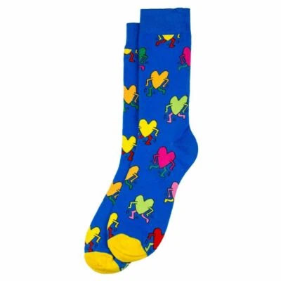 KEITH HARING-INSPIRED FUNKY BLUE HEART COTTON-RICH WOMENS SOCKS UK SIZE 4/7