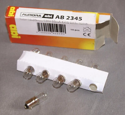 Abi ab2345 - 10 x Ampoules signalisation BA9S - 2,6W 130V 20mA 10x28mm BA9S - Photo 1/4