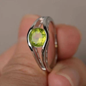 1ct Lab-Created Green Peridot Split Shank Engagement Ring 14k White Gold Plated - Picture 1 of 4