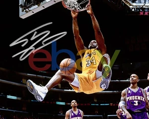 Shaquille O'Neal Slam Dunk Hang Los Angeles Lakers Auto 8x10 NBA Photo REPRINT - Picture 1 of 1