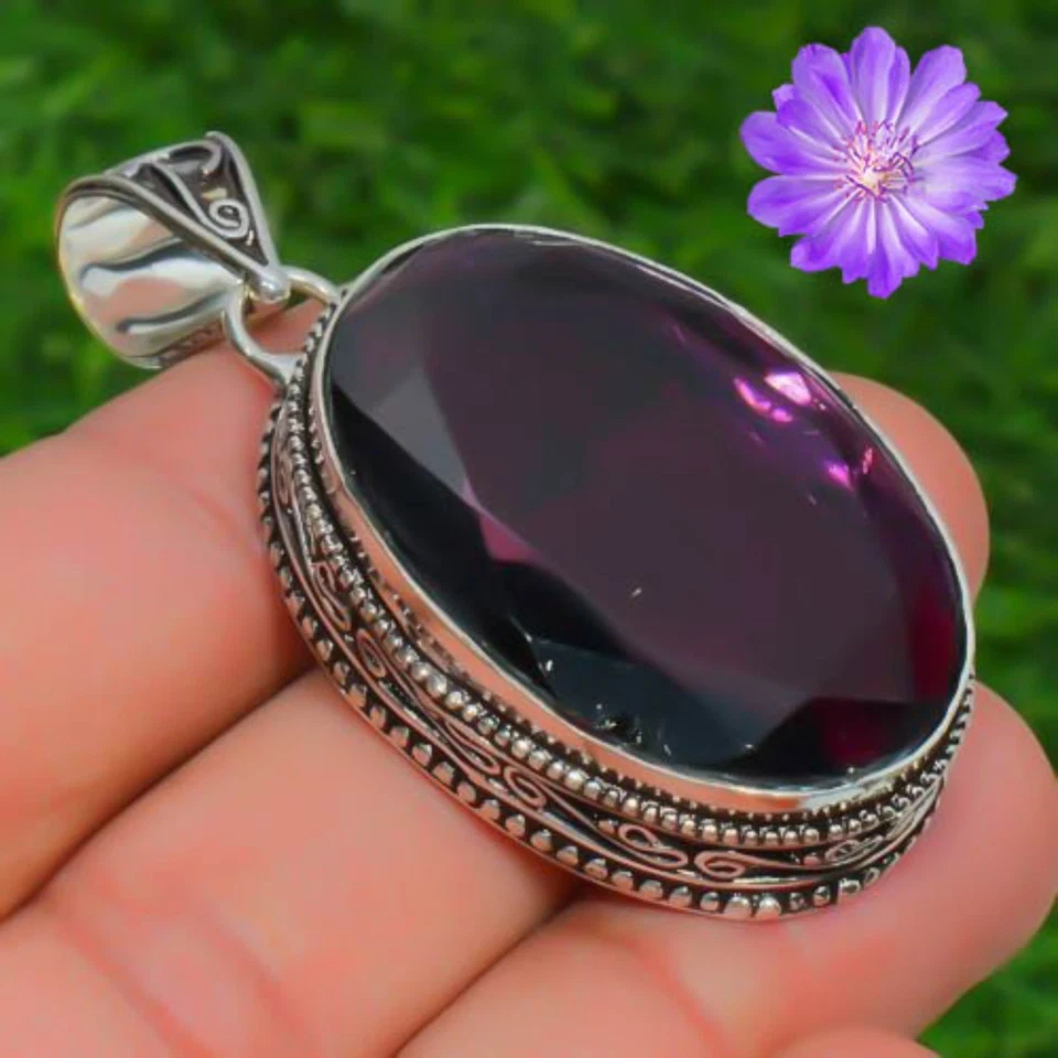 Colgante hecho a mano de piedras preciosas de amatista 925 colgante de plata joyería colgante para regalo Foto 1 de 2