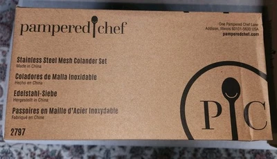 Juego de 3 coladores de malla de acero inoxidable Pampered Chef #2797 nuevos en paquete sellado Foto 1 de 4