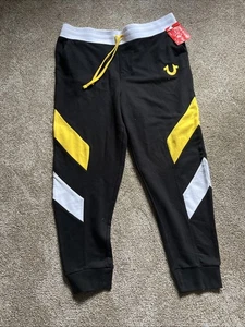 True Religion Black White Yellow Chevron Panel Jogger Sweatpants Size 2XL NWT - Picture 1 of 10