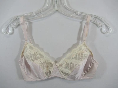 Sujetador sin forro vintage años 70 Warners Laurels brillante satinado y encaje 34C rosa pálido UW 1533 Foto 1 de 4
