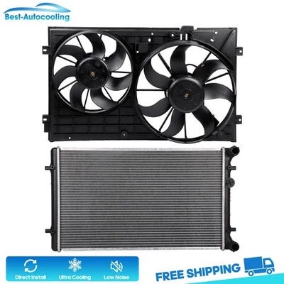 Aluminum Radiator & Cooling Fan For 2005-2006 Audi TT 2003-2006 Volkswagen Golf Foto 1 de 4