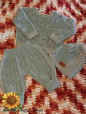 Acogedor conjunto de bebé Tweed Dreams en gris (6-9 meses), ganchillo Foto 1 de 4