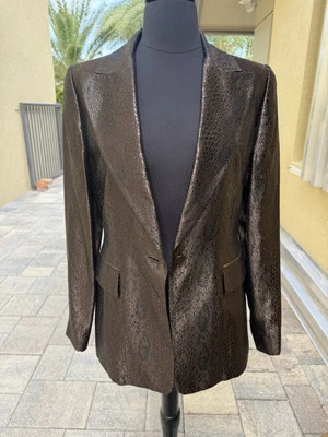 $180 Vintage ELLEN TRACY Metallic Faux Snakeskin Brown Structured Blazer Sz 4  - Image 1 of 4