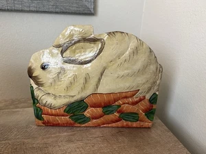 Vintage Bunny Rabbit Planter Wall Art Folk Carrots Farm Bunnies Flowers Planter - Picture 1 of 20
