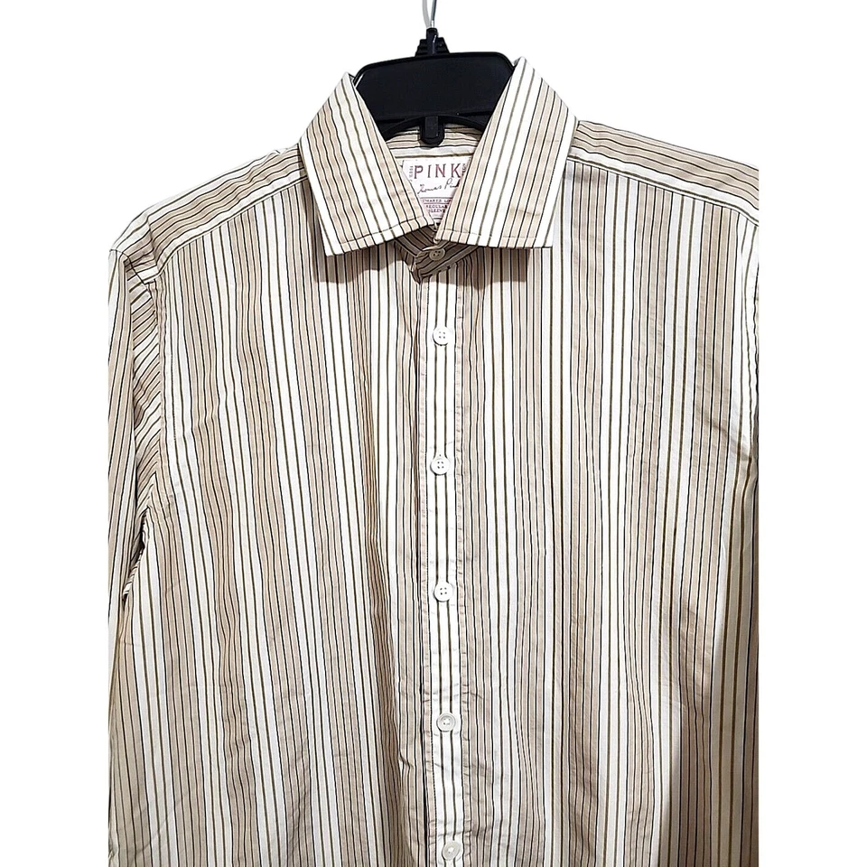 Camisa de vestir rosa Thomas para hombre 15/38 marrón blanco a rayas nueva sin etiquetas Foto 1 de 4
