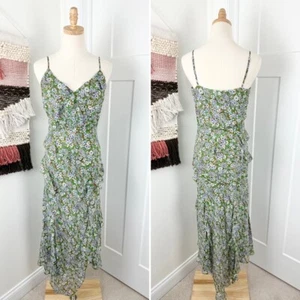Veronica Beard Avenel Floral Ruffled Silk Asymmetric Midi Dress Green Sz 4 NWT - Picture 1 of 11