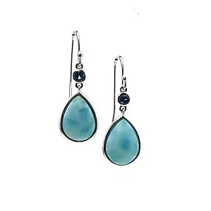 Natürliche Larimar 10X14 birnenförmige Ohrringe Aqua Akzente 0,925 Sterlingsilber - Bild 1 von 4